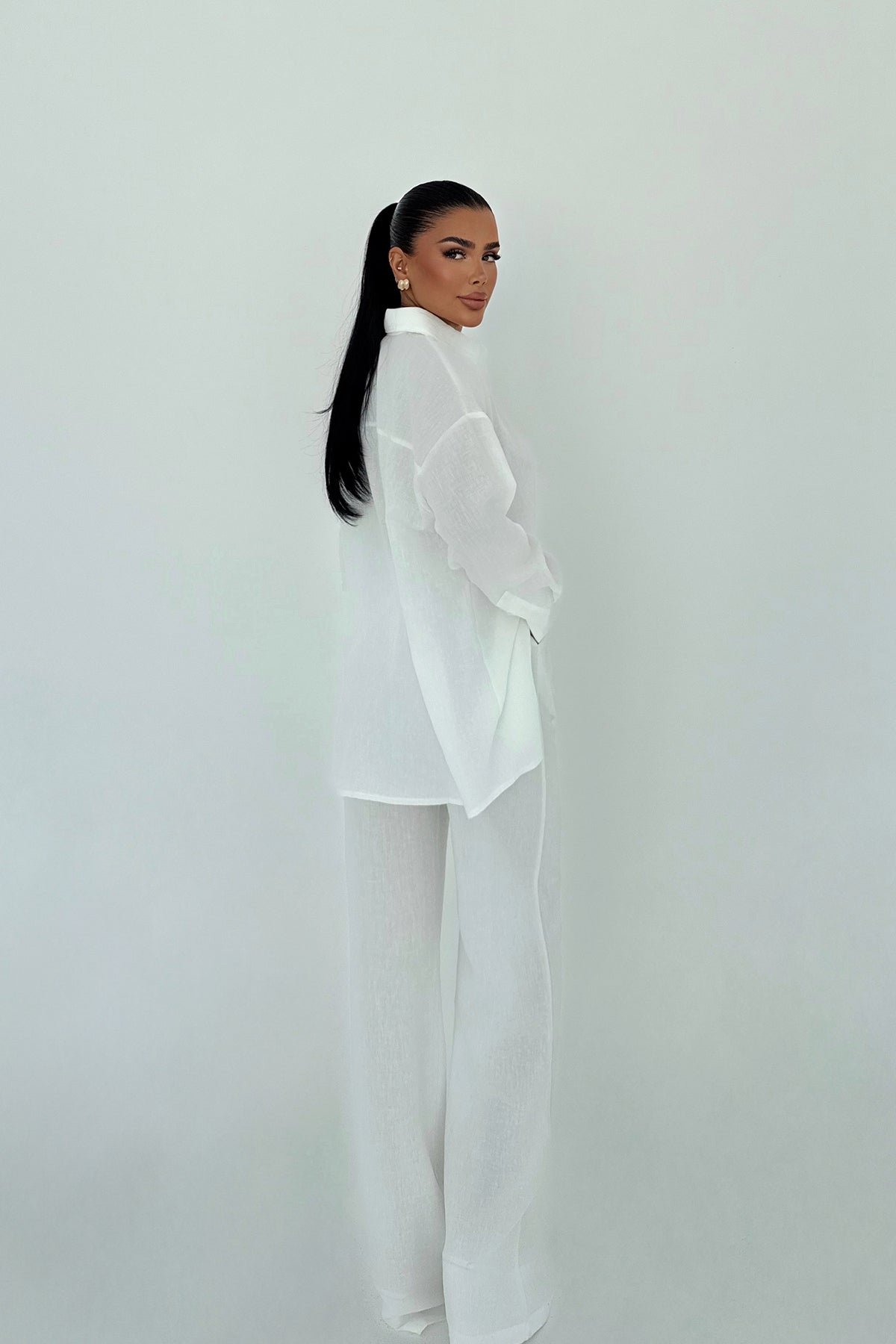 Beyaz Cep Detay Pantolonlu Takım ATE-3246