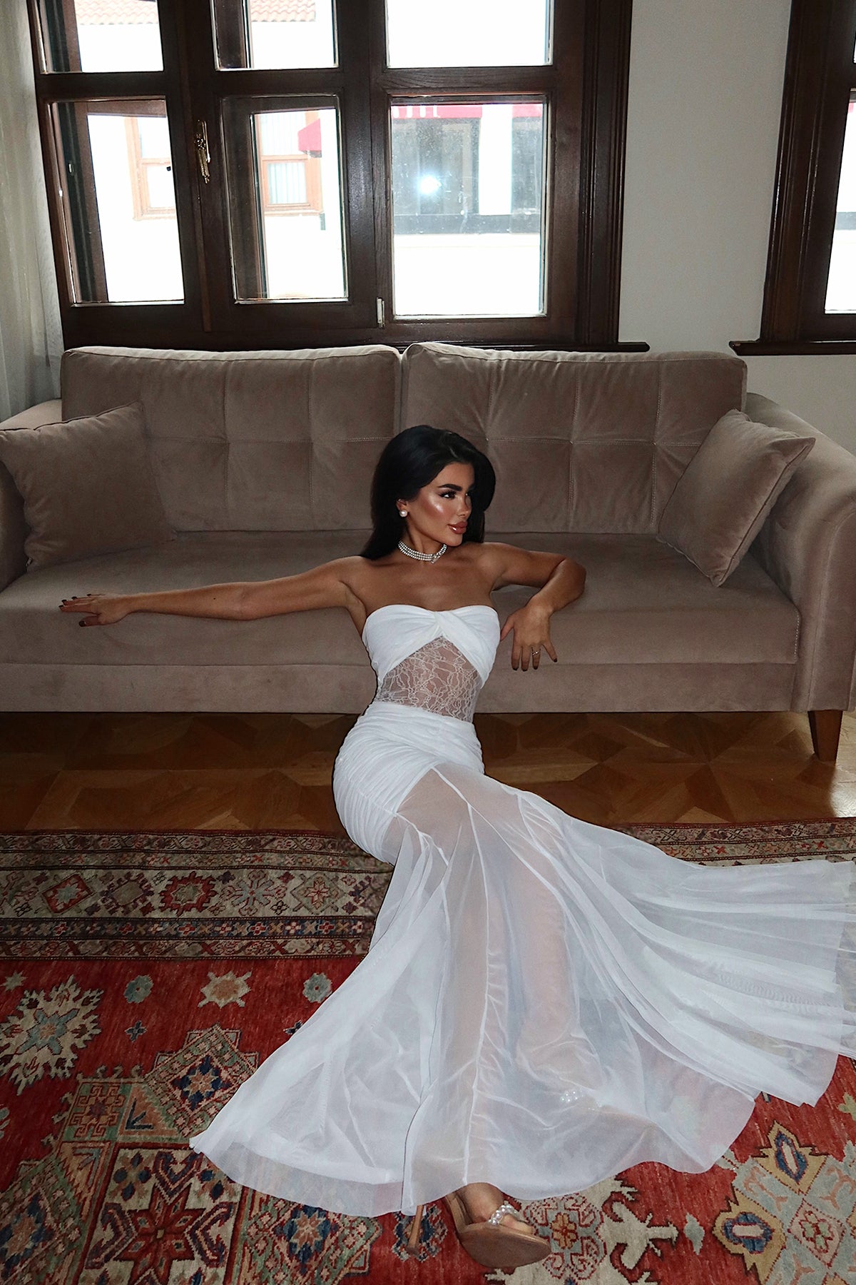 Beyaz Priscilla Dantel Detaylı Elbise ATE-3595