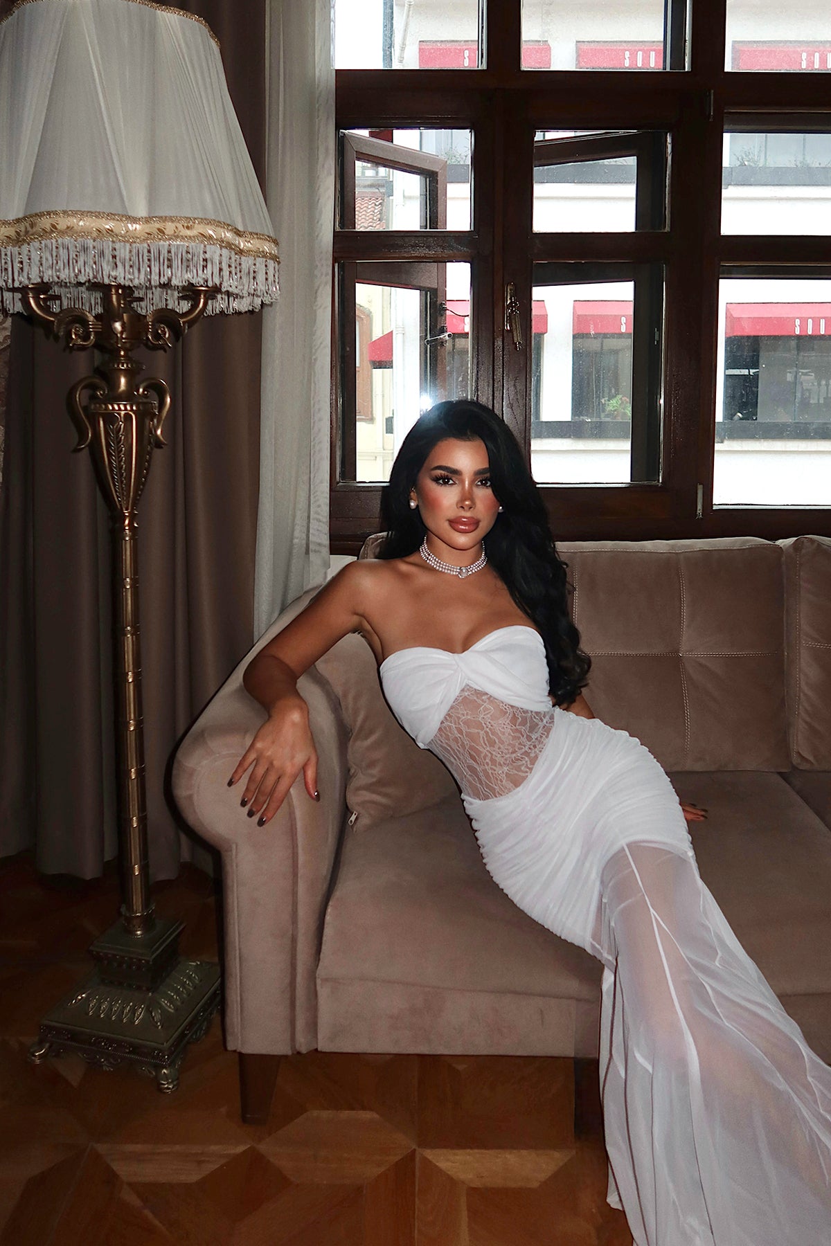 Beyaz Priscilla Dantel Detaylı Elbise ATE-3595