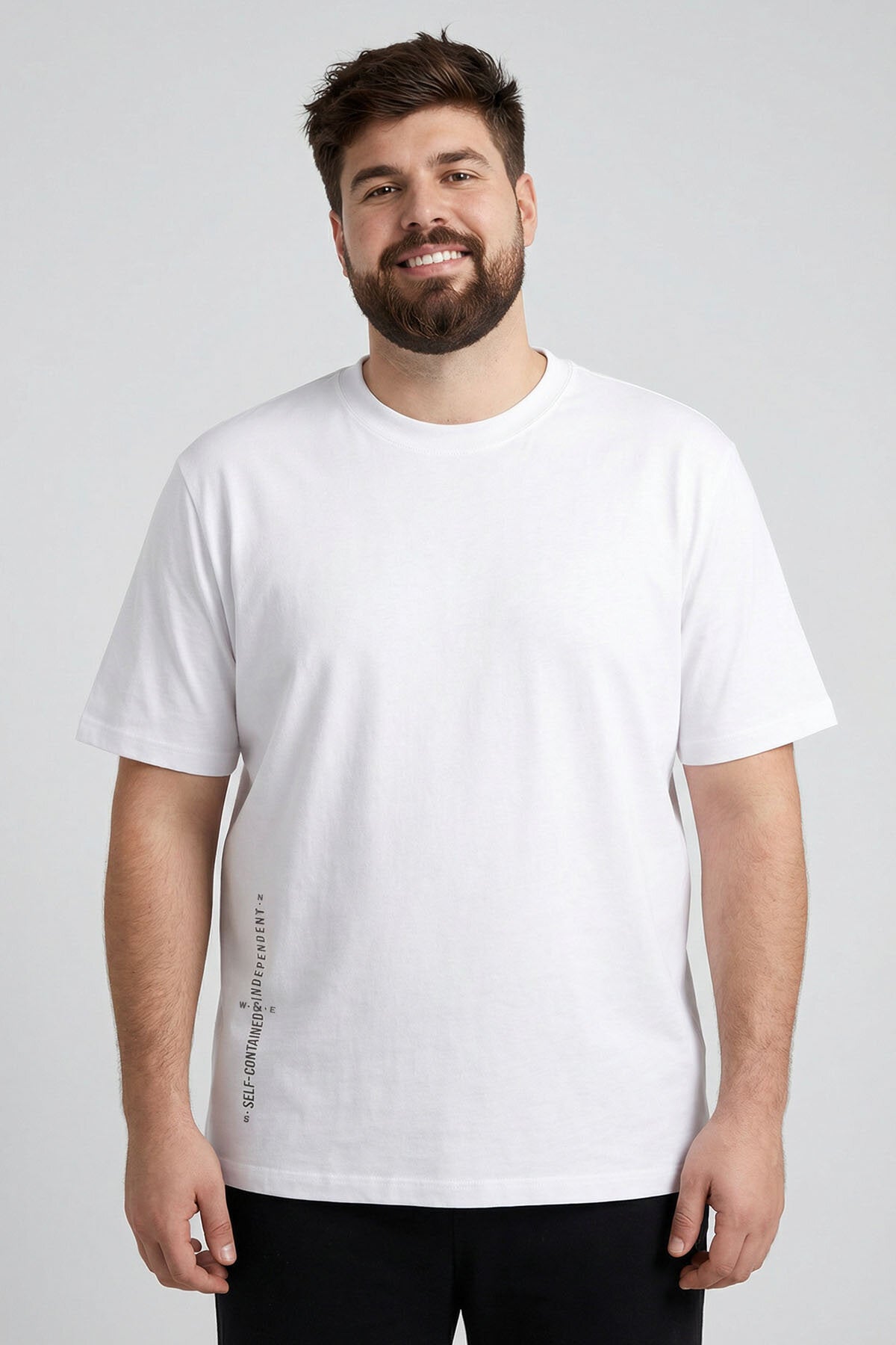 Beyaz Baskılı O Yaka Rahat Form Battal Büyük Beden Erkek T-Shirt - 88472