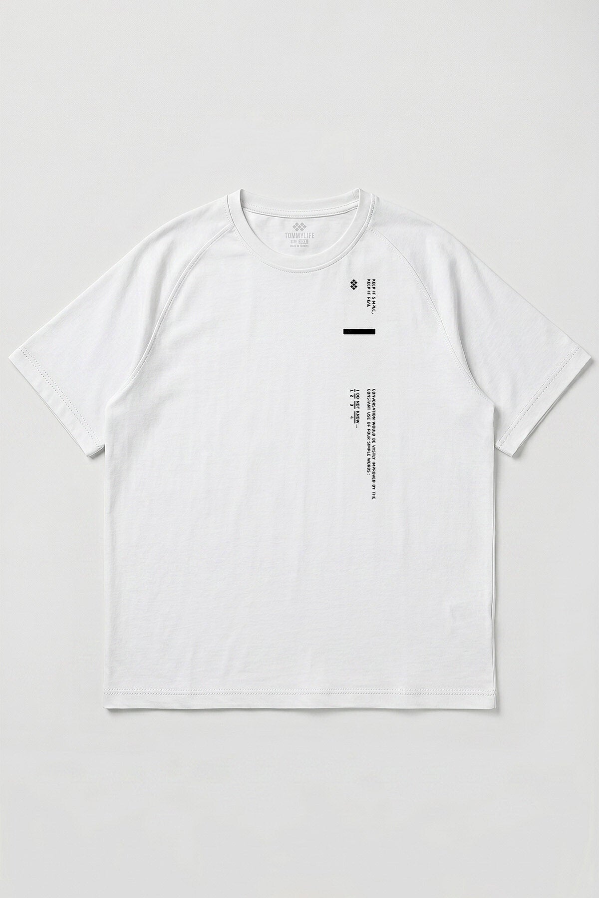 Beyaz Baskılı Battal Büyük Beden Kısa Kollu Erkek T-Shirt - 88465