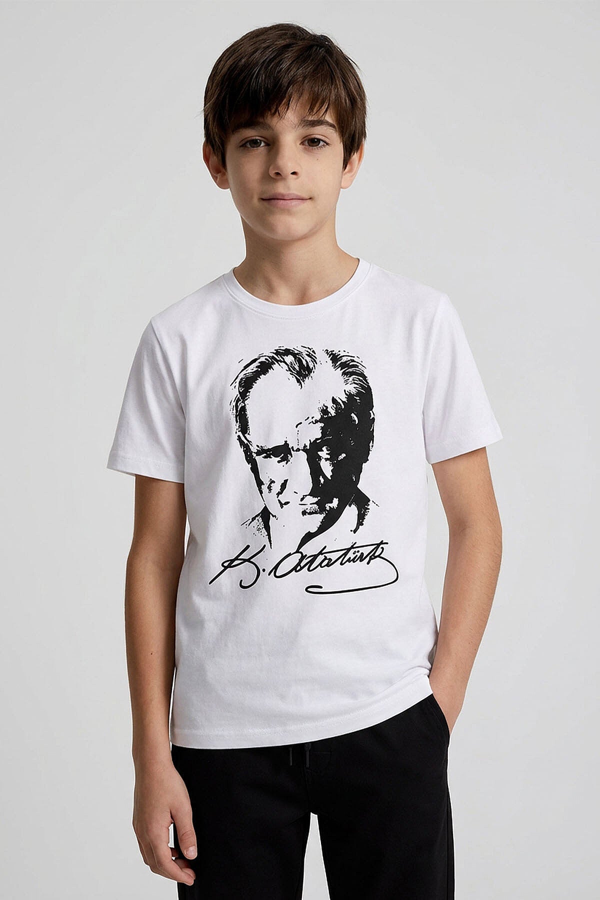 Beyaz Atatürk Baskılı Unisex Çocuk T-Shirt - 11332