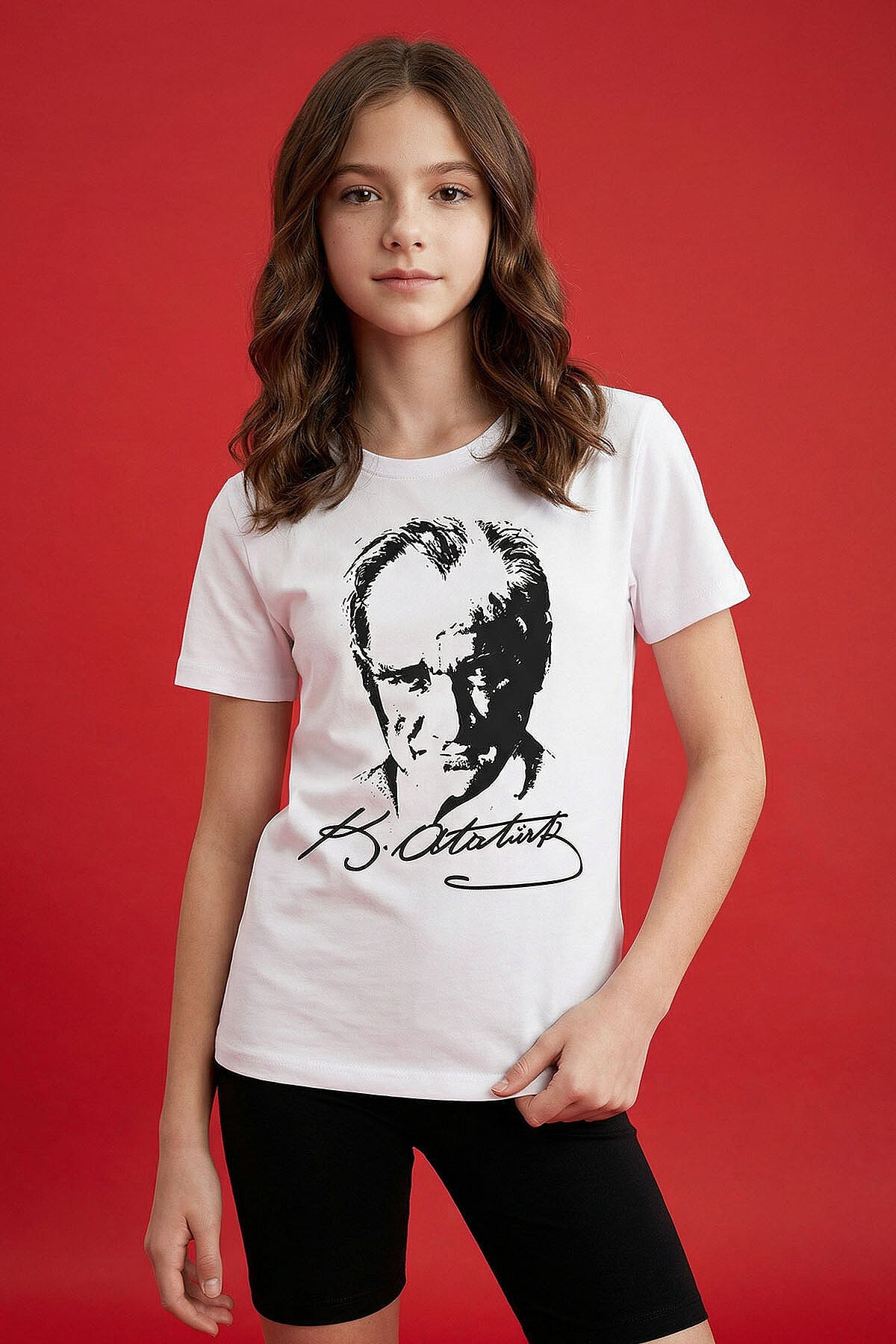 Beyaz Atatürk Baskılı Unisex Çocuk T-Shirt - 11332