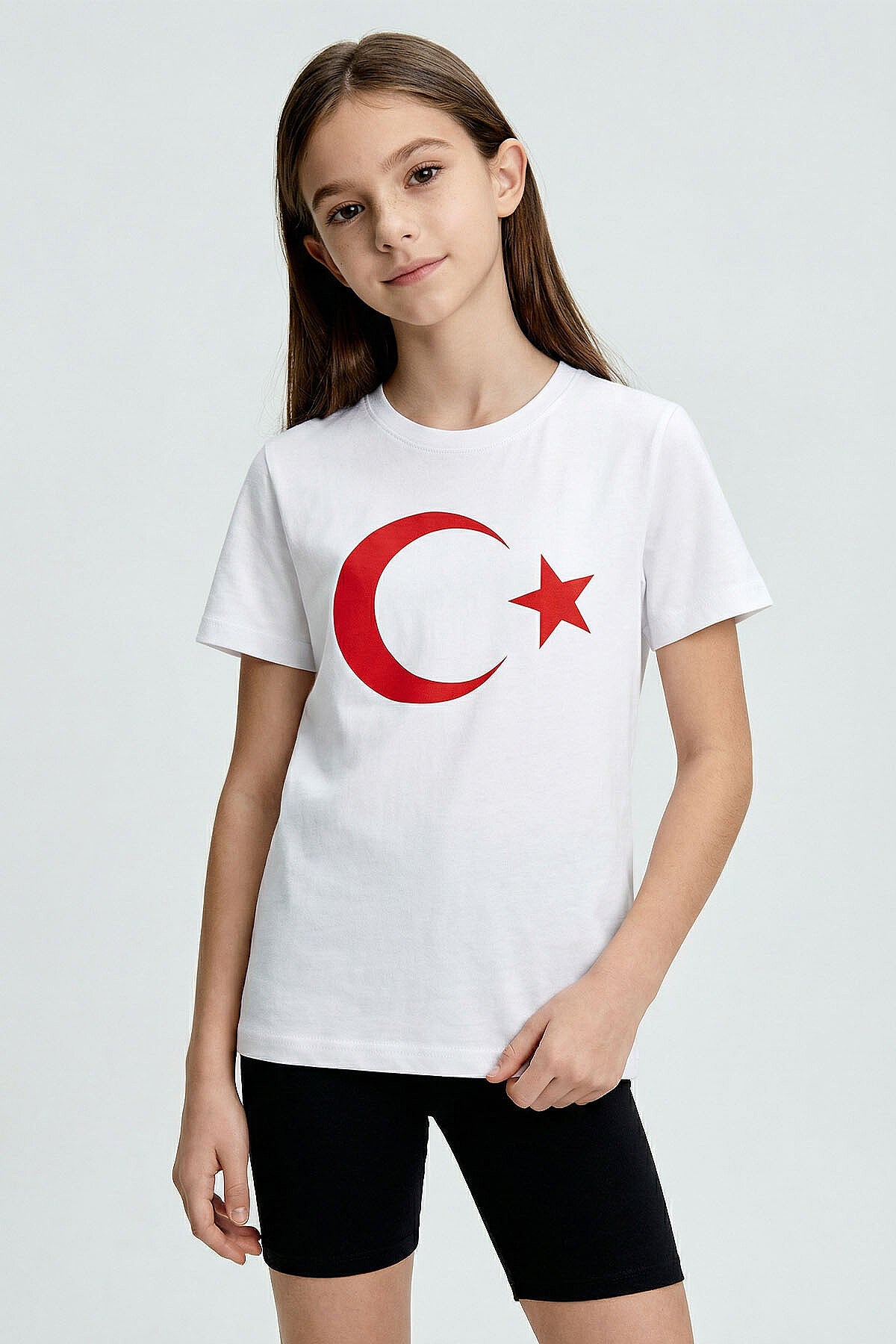Beyaz Ay Yıldız Baskılı Unisex Çocuk T-Shirt - 11333