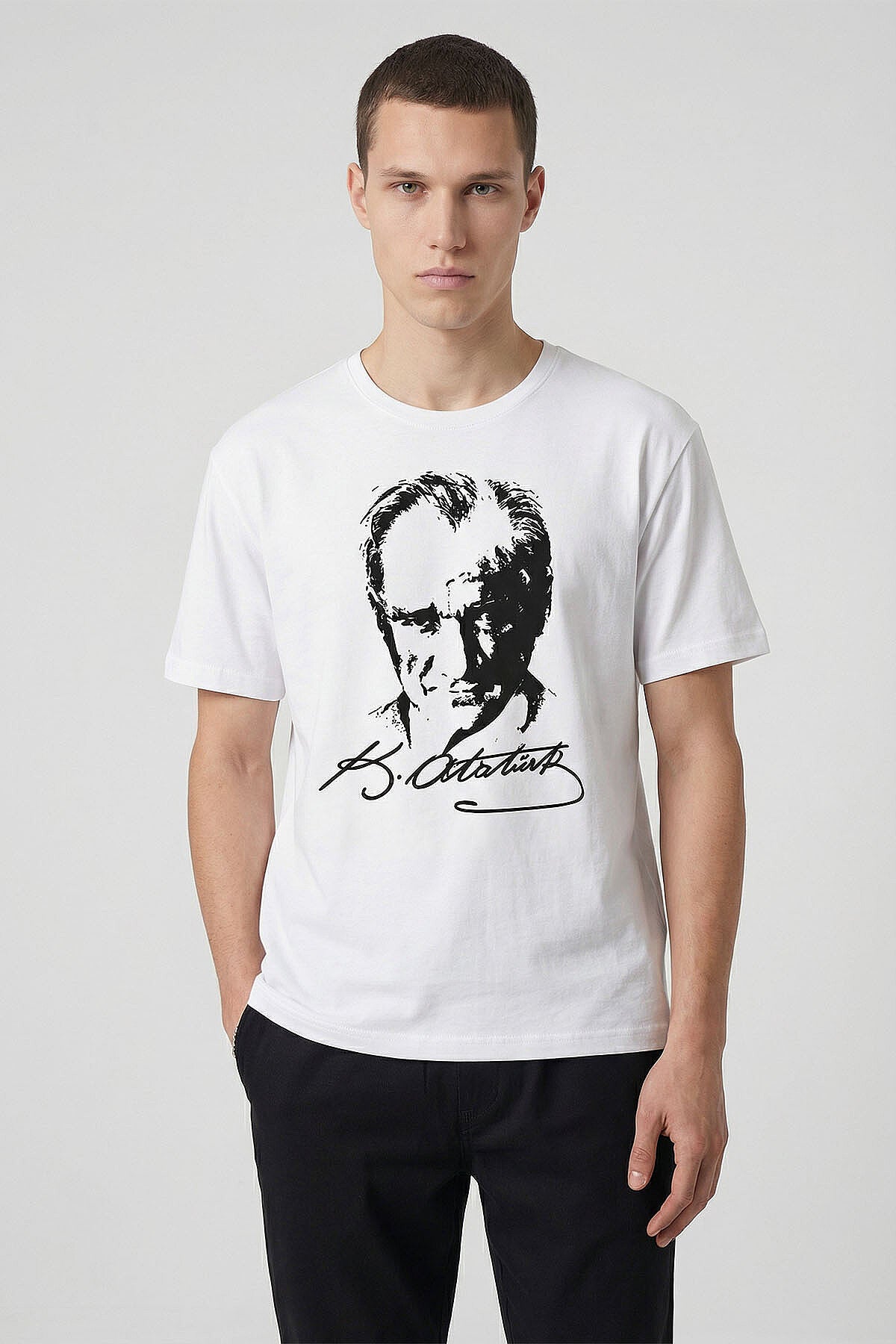 Beyaz Ay Yıldız Baskılı Unisex T-Shirt - 88510