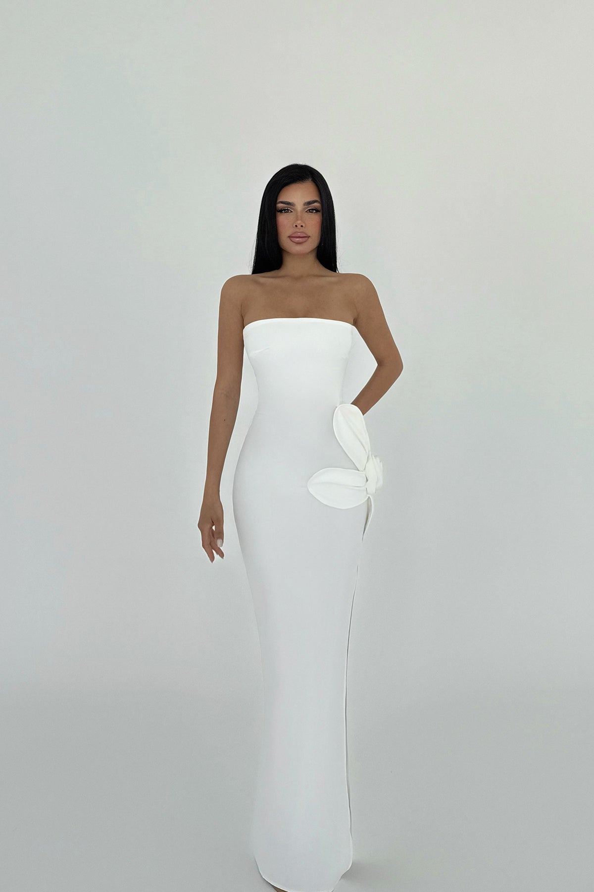 Beyaz Daysi Straplez Elbise ATE-2603