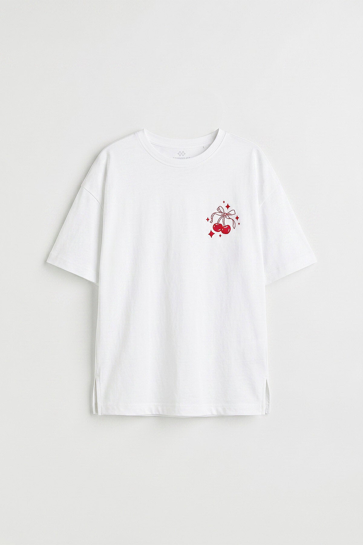 Beyaz Oversize Kısa Kollu Baskılı Kız Çocuk T-Shirt - 75176
