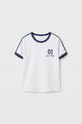 Beyaz Omuz Biye Detaylı Baskılı Kız Çocuk T-Shirt - 75181