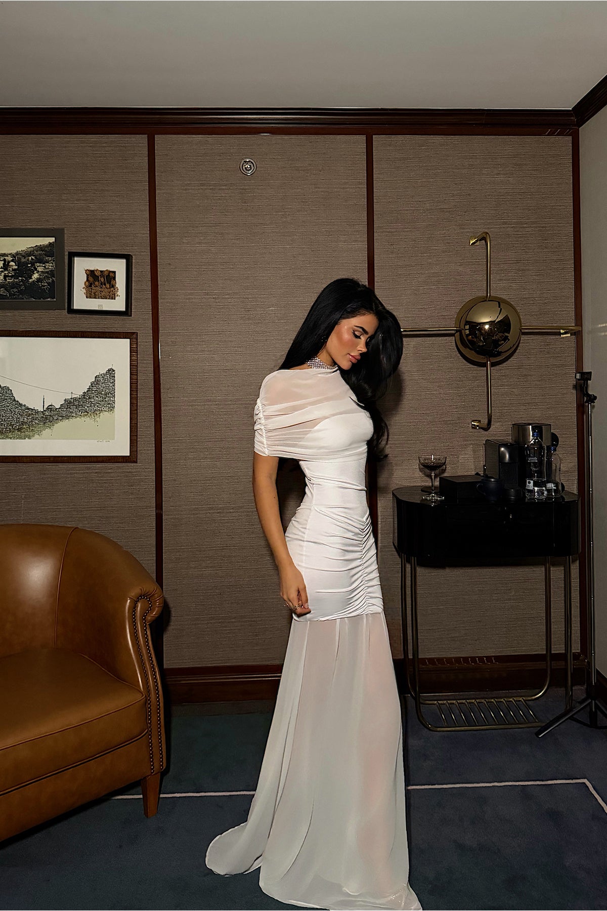 Beyaz Shannon Uzun Elbise ATE-4129