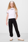 White-Black O-Neck Printed Elastic Cuff Cargo Pocket Girls Tracksuit Set - 75173