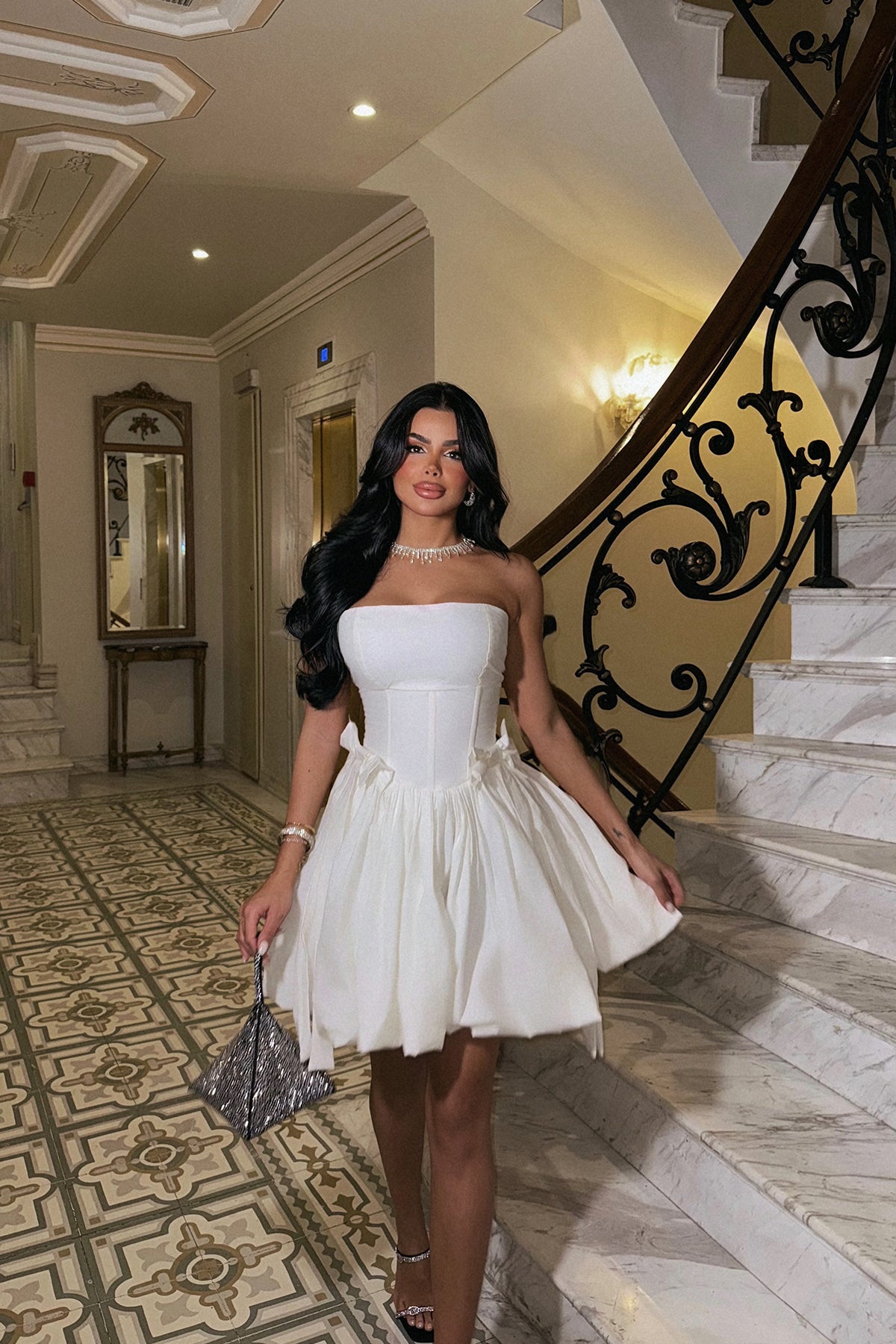 Beyaz Olya Straplez Balon Elbise ATE-2151