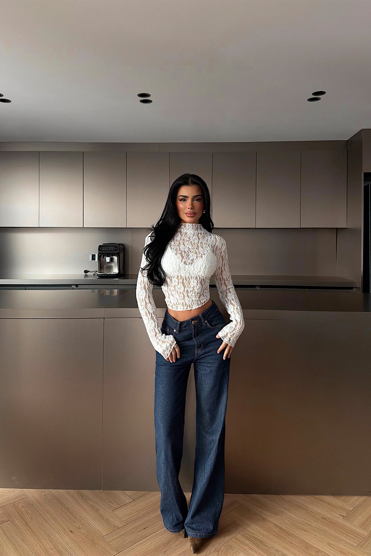 Beyaz Raquel Dantel Transparan Bluz ATE-4641