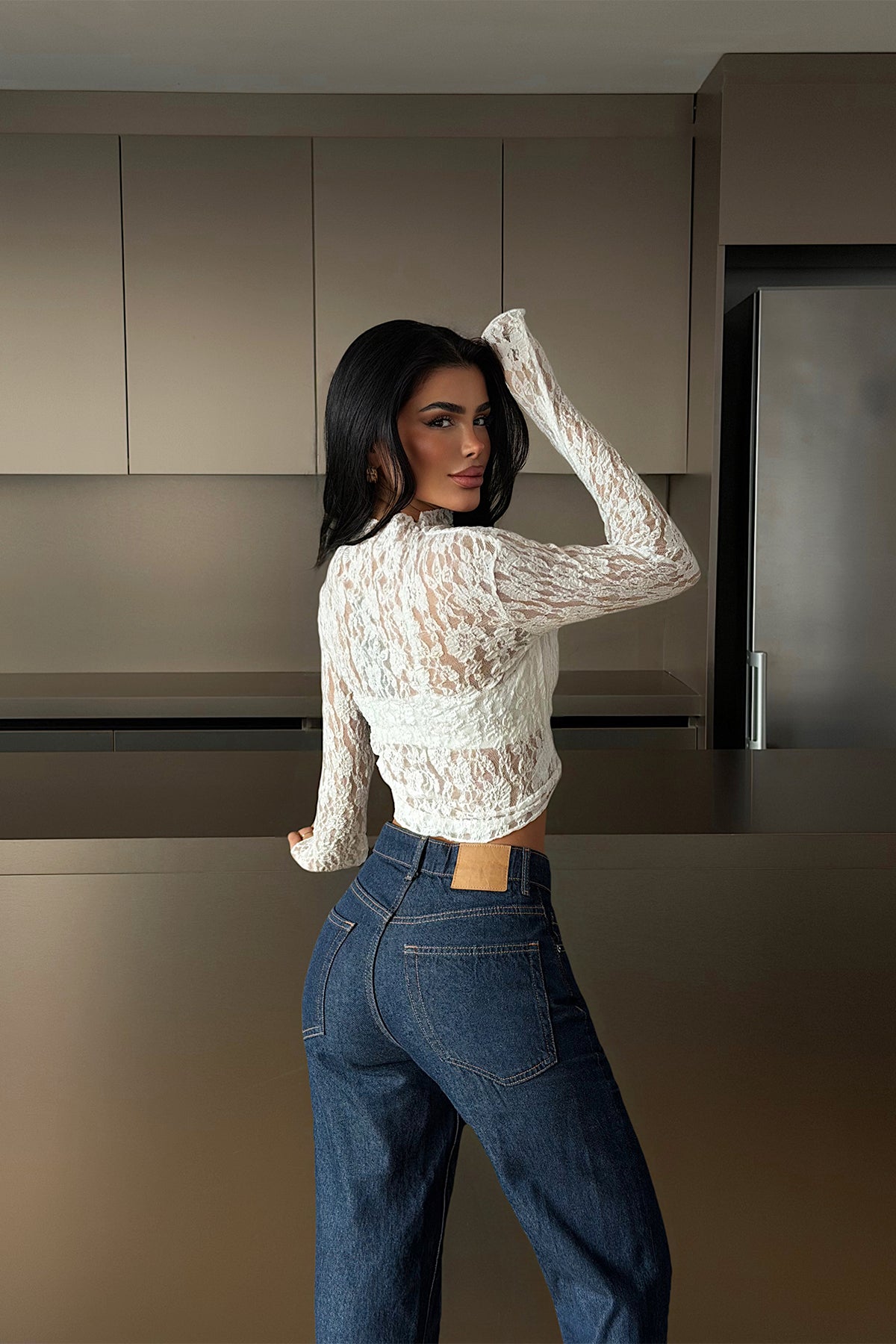 Beyaz Raquel Dantel Transparan Bluz ATE-4641