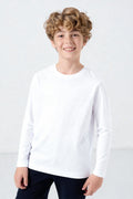Beyaz O Yaka Standart Fit Basic Uzun Kollu Unisex Çocuk T-Shirt - 11329