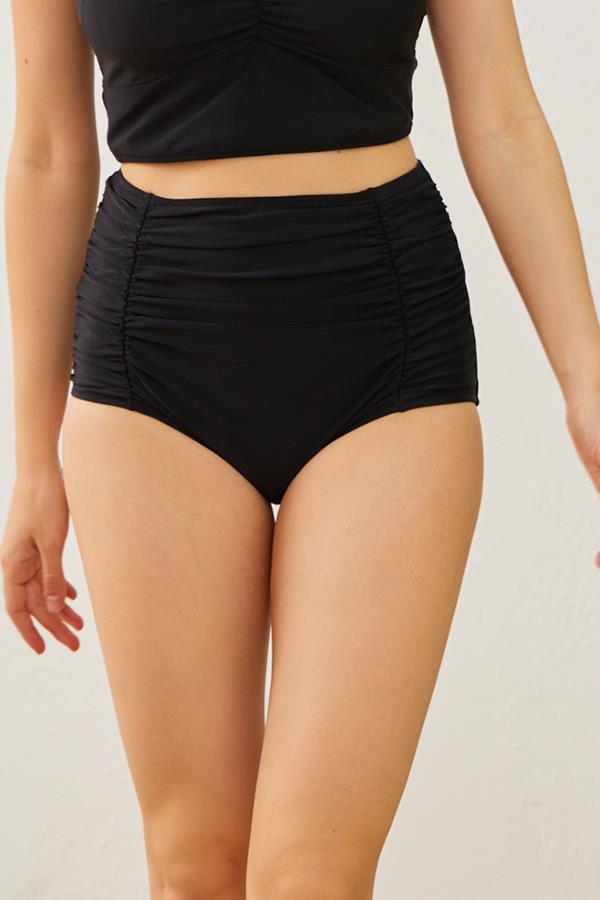 Bikini Altı Yüksek Bel Toparlayıcı Siyah Büzgülü
