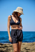 Bikini Takımı Paraşüt Şortlu Düz Siyah Bralet Üst