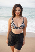 Bikini Takımı Paraşüt Şortlu Orkide Desen Bralet Üst