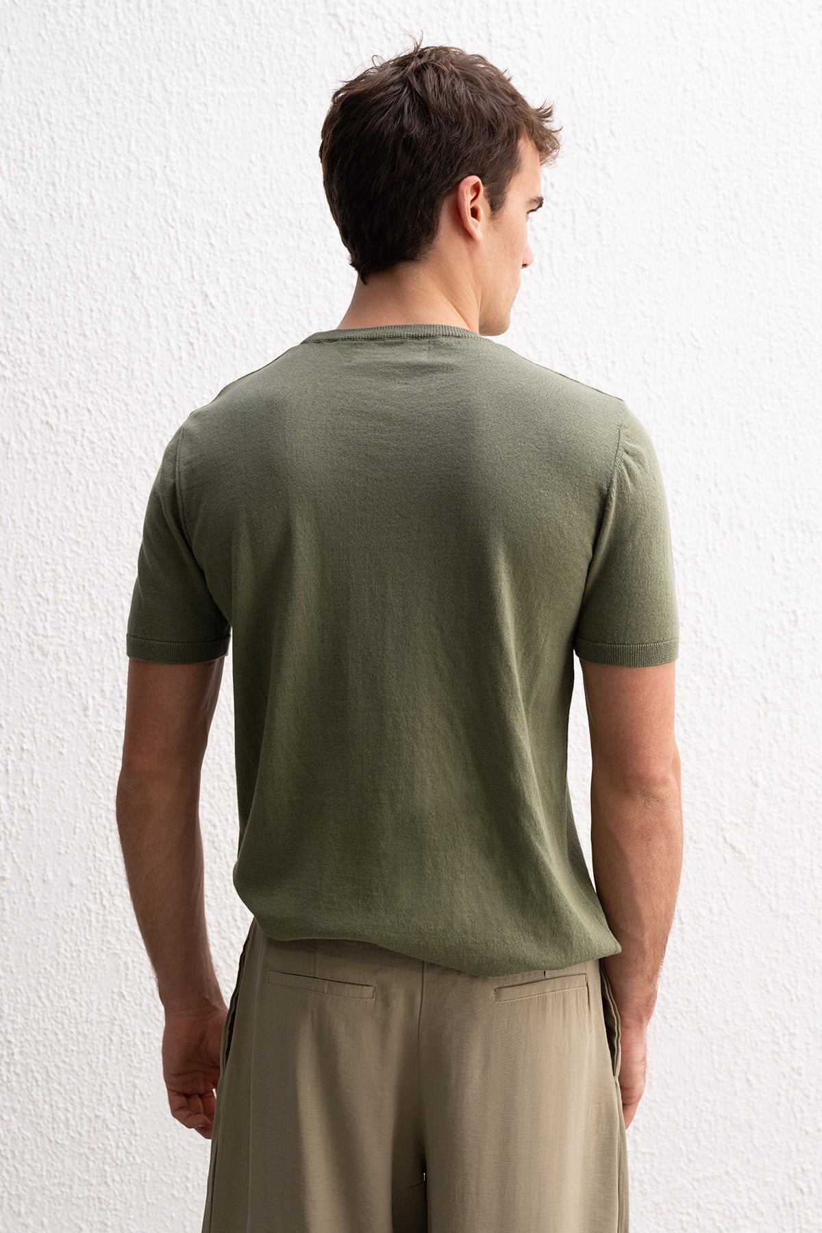 BİSİKLET YAKA TRİKO HAKİ T-SHIRT - HAKİ M