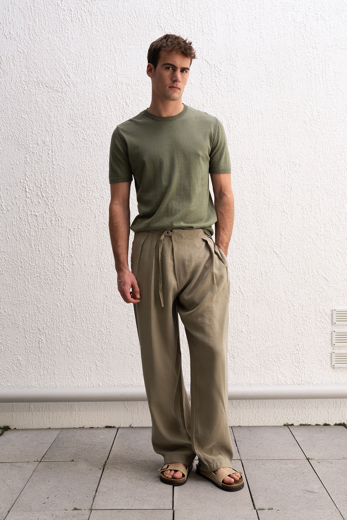 BİSİKLET YAKA TRİKO HAKİ T-SHIRT - HAKİ M