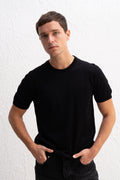 BİSİKLET YAKA TRİKO SİYAH T-SHIRT