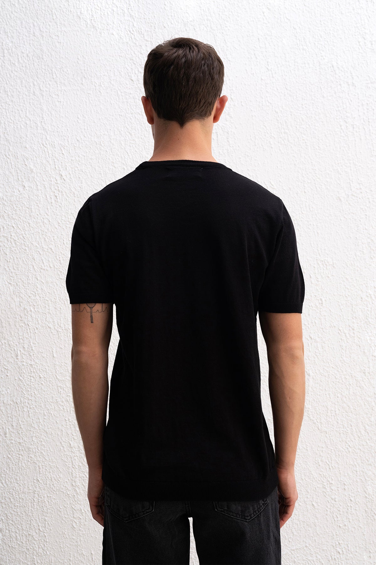 BİSİKLET YAKA TRİKO SİYAH T-SHIRT - SİYAH S