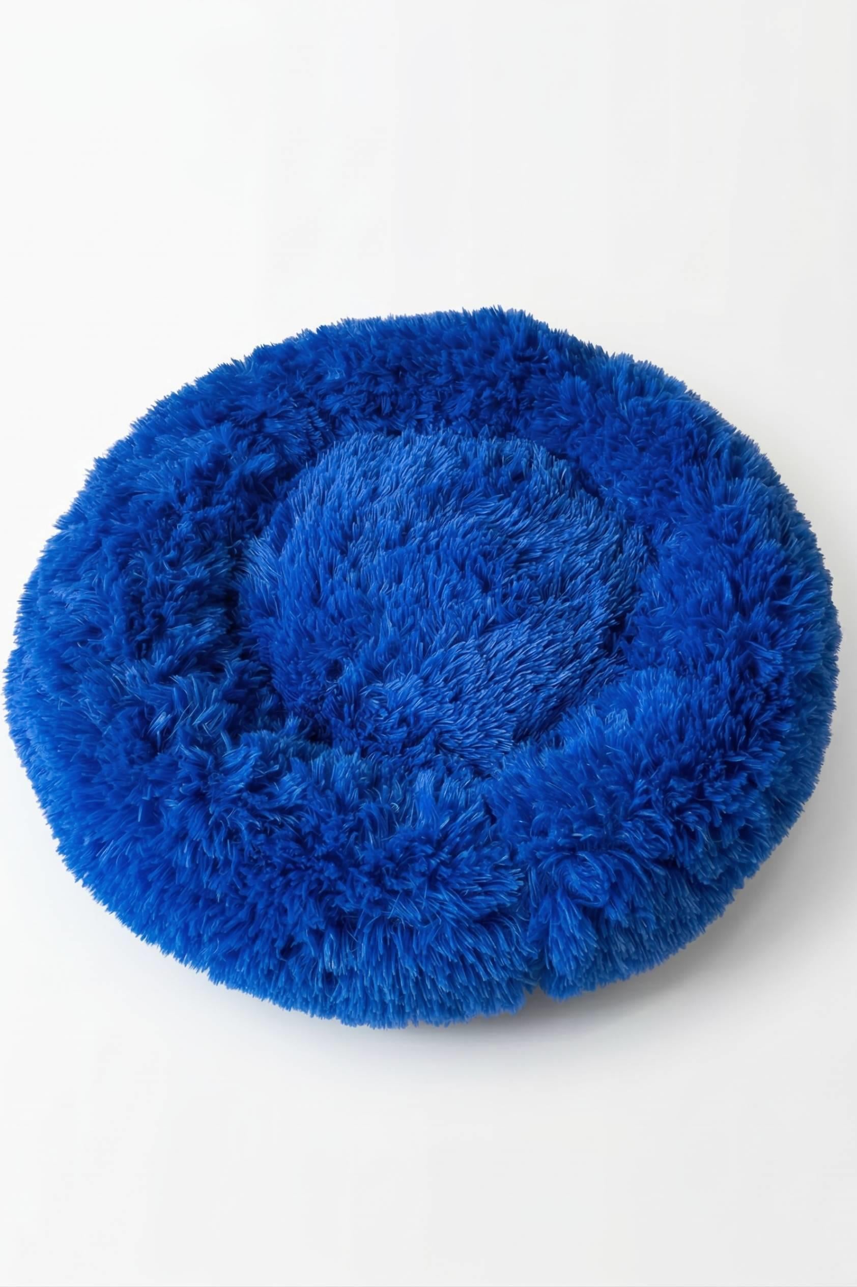 BNTMKT-0012-2-BL Uzun Kürklü Donut Kedi&Köpek Yatağı Mavi 55 CM