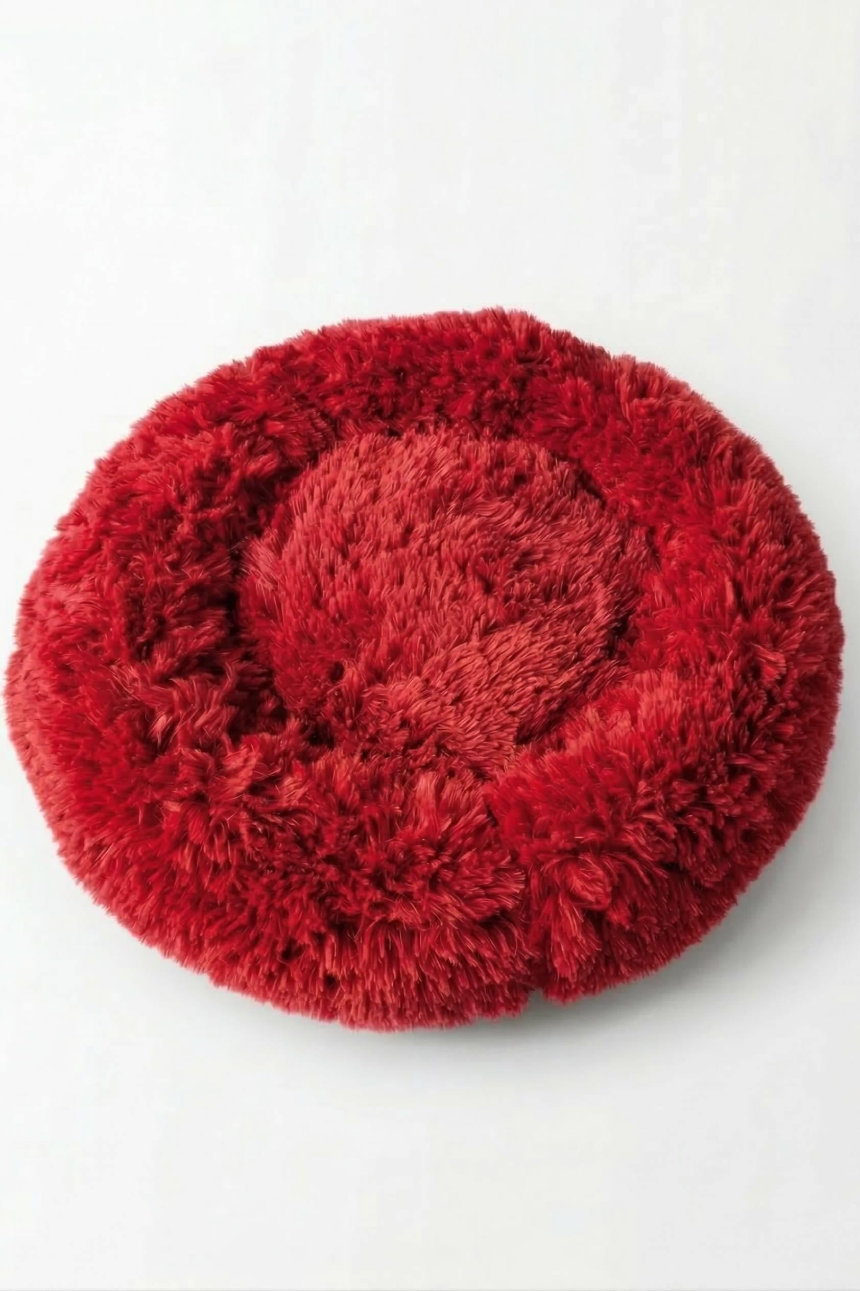BNTMKT-0012-RD Uzun Kürklü Donut Kedi&Köpek Yatağı Kırmızı 55 CM