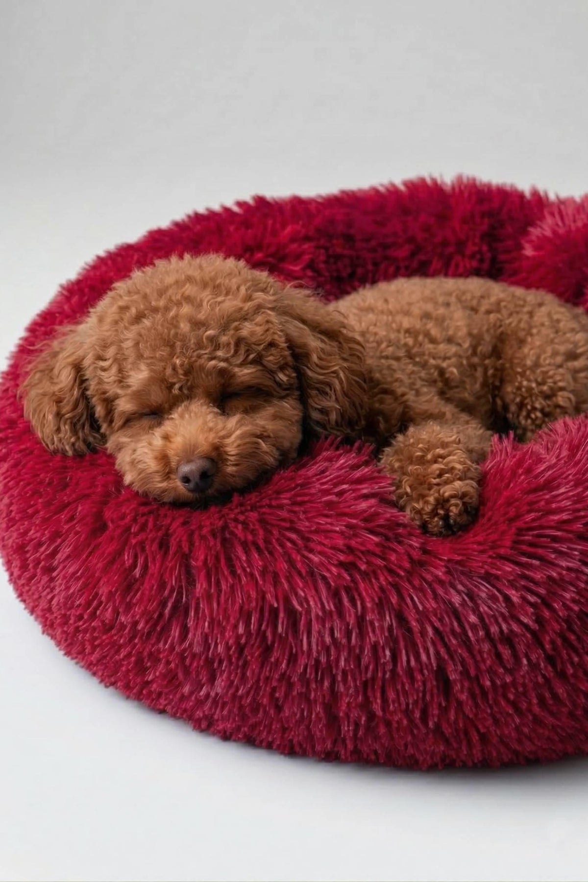 BNTMKT-0012-RD Uzun Kürklü Donut Kedi&Köpek Yatağı Kırmızı 45 CM