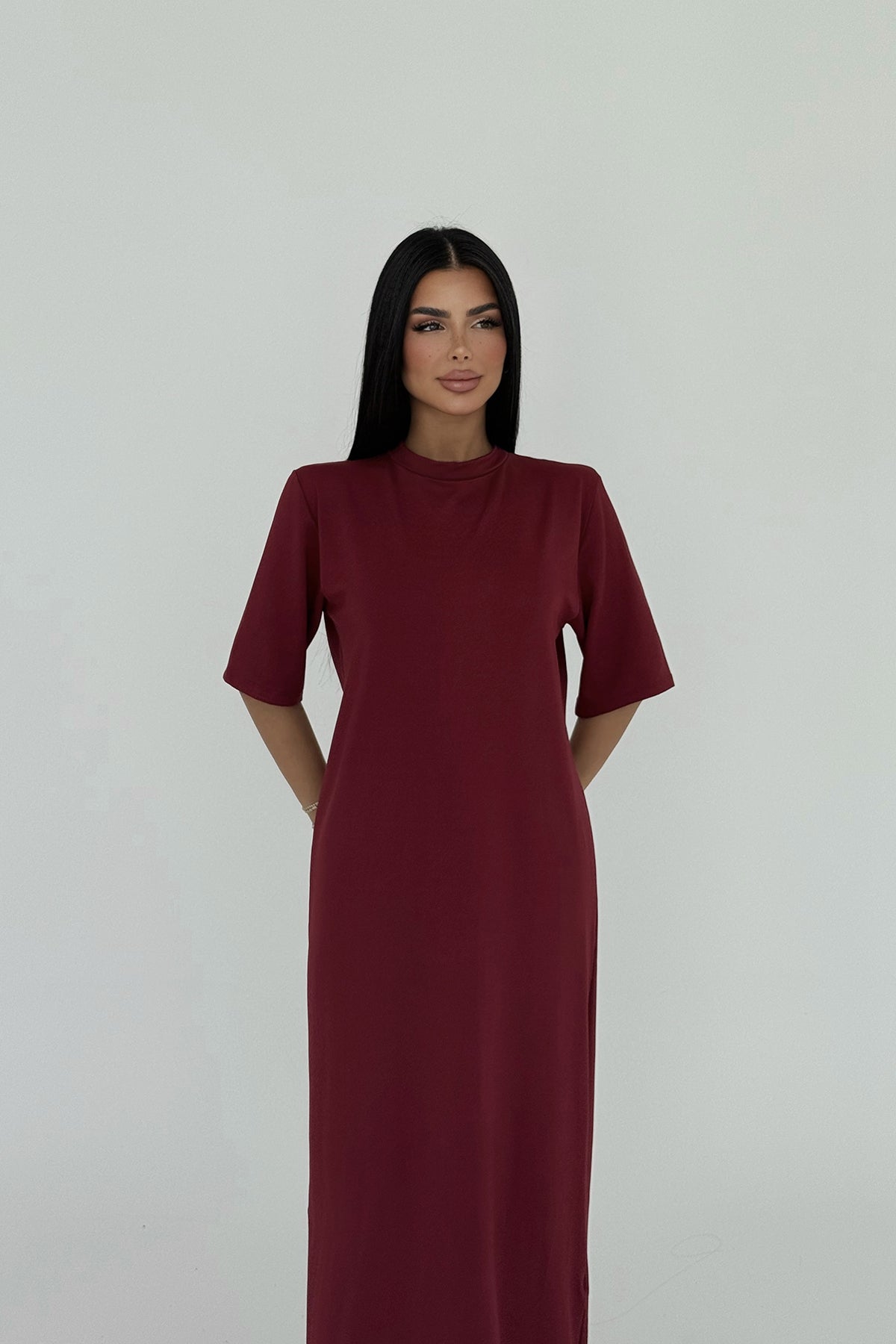 Bordo Roland Uzun Elbise ATE-2205