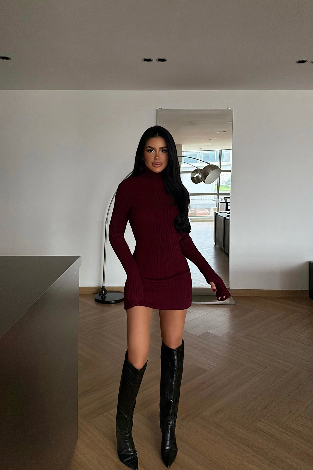 Bordo Zurih Triko Elbise ATE-4426