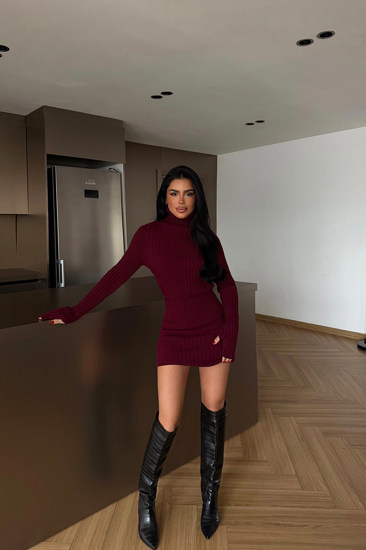 Bordo Zurih Triko Elbise ATE-4426