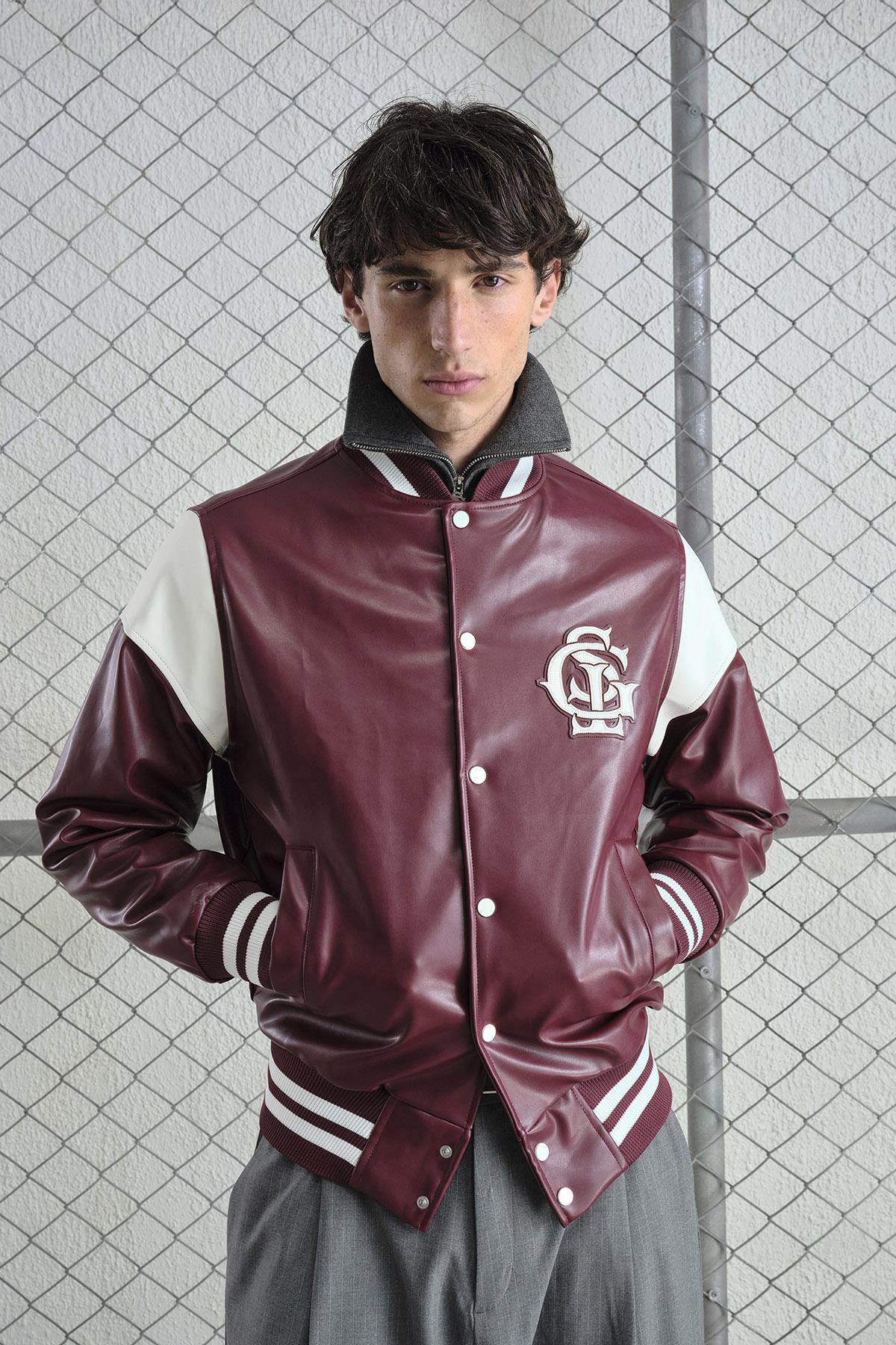 BORDO DERİ KOLEJ CEKET