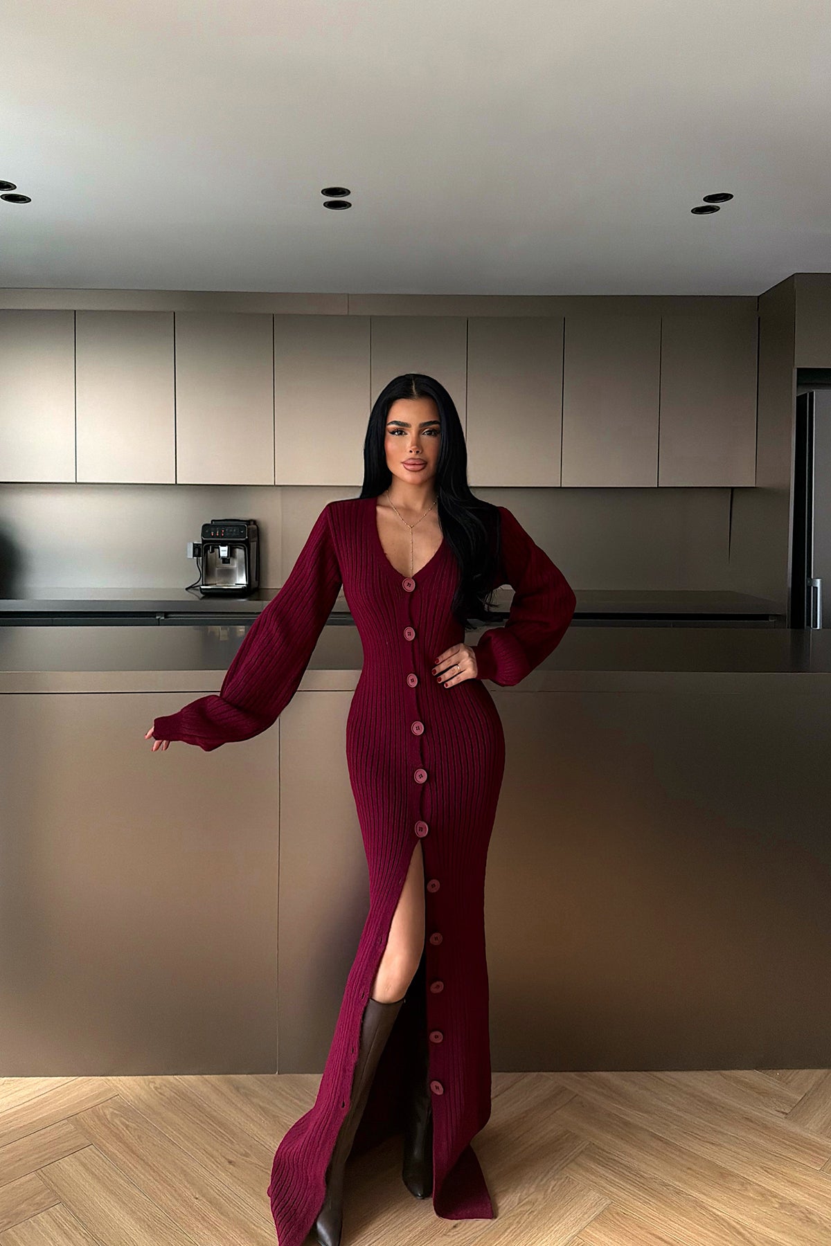 Bordo Ophelie Triko Elbise ATE-4464