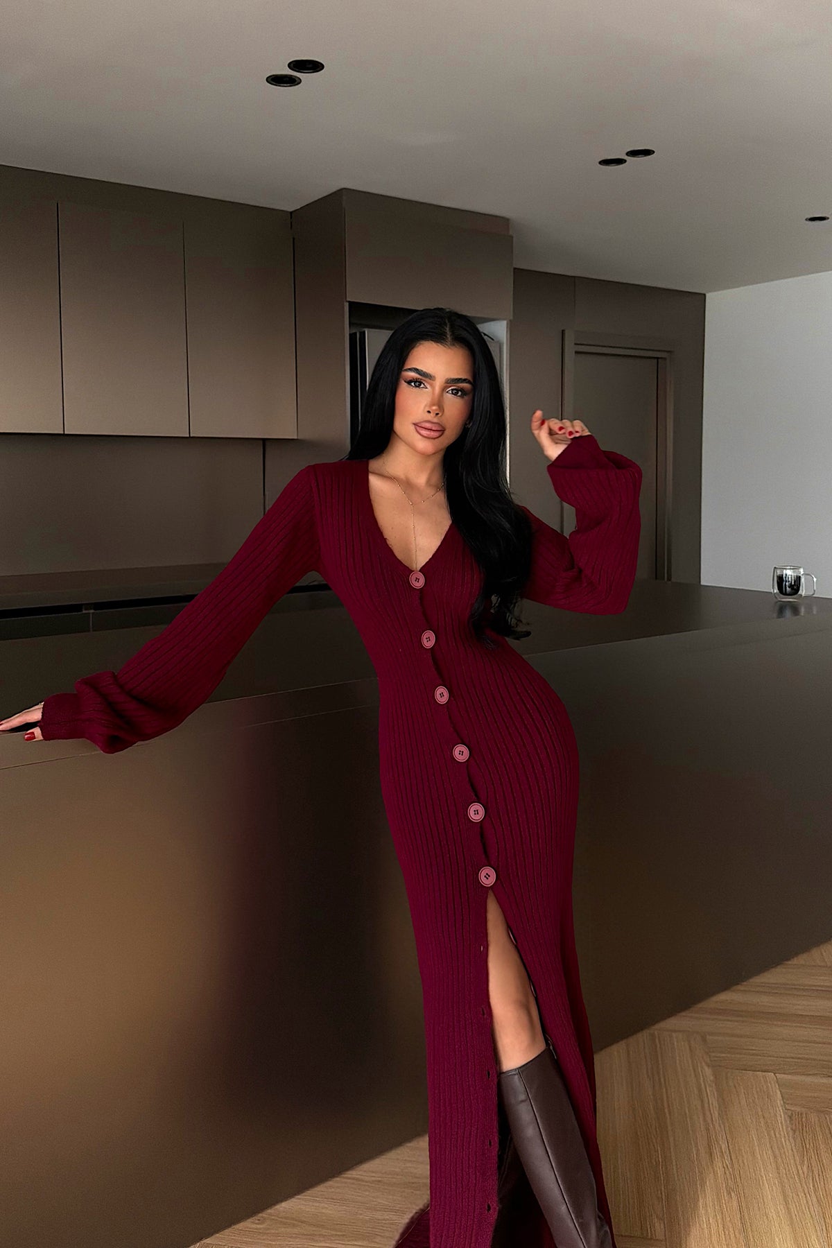 Bordo Ophelie Triko Elbise ATE-4464