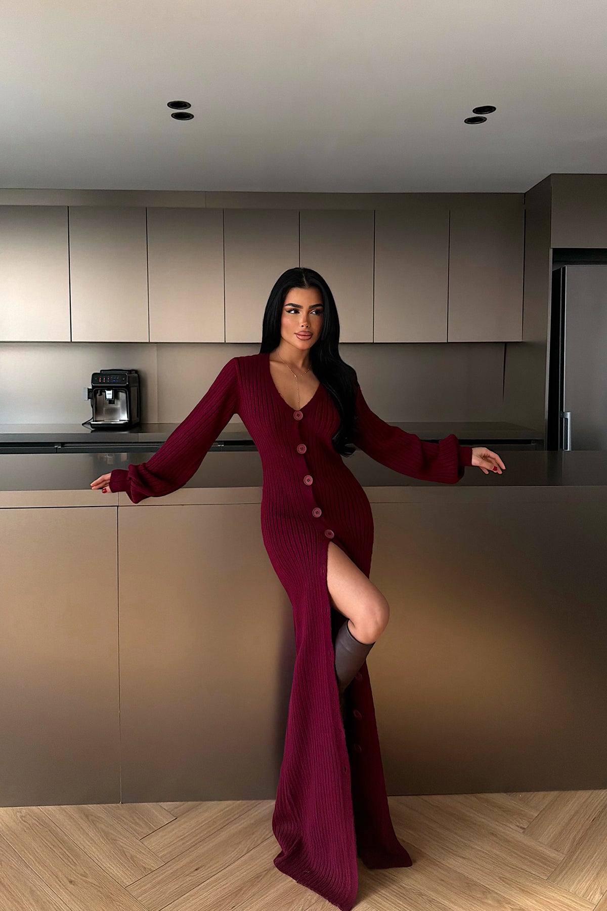 Bordo Ophelie Triko Elbise ATE-4464