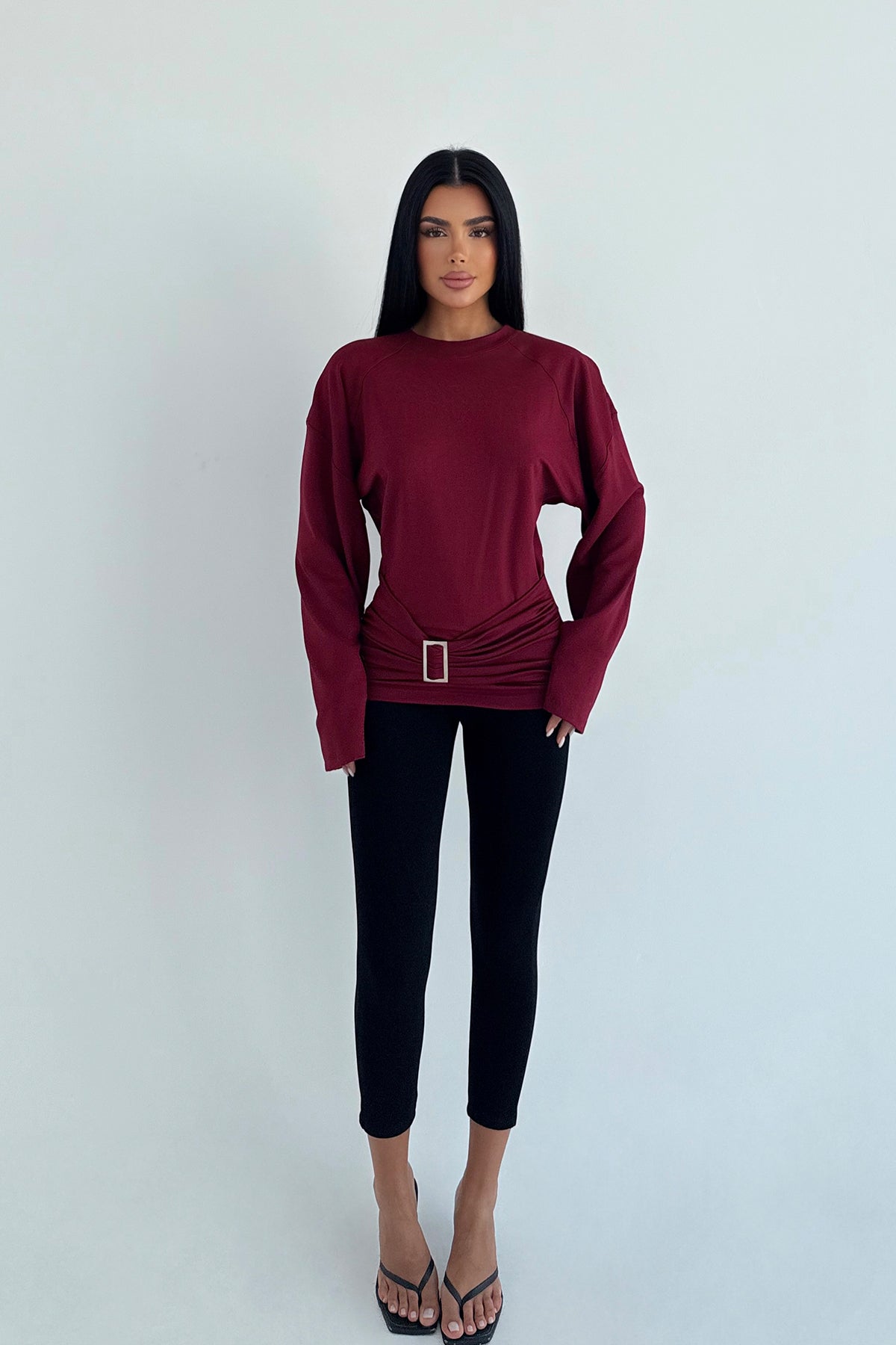 Bordo Pia Uzun Kollu Bluz ATE-2285