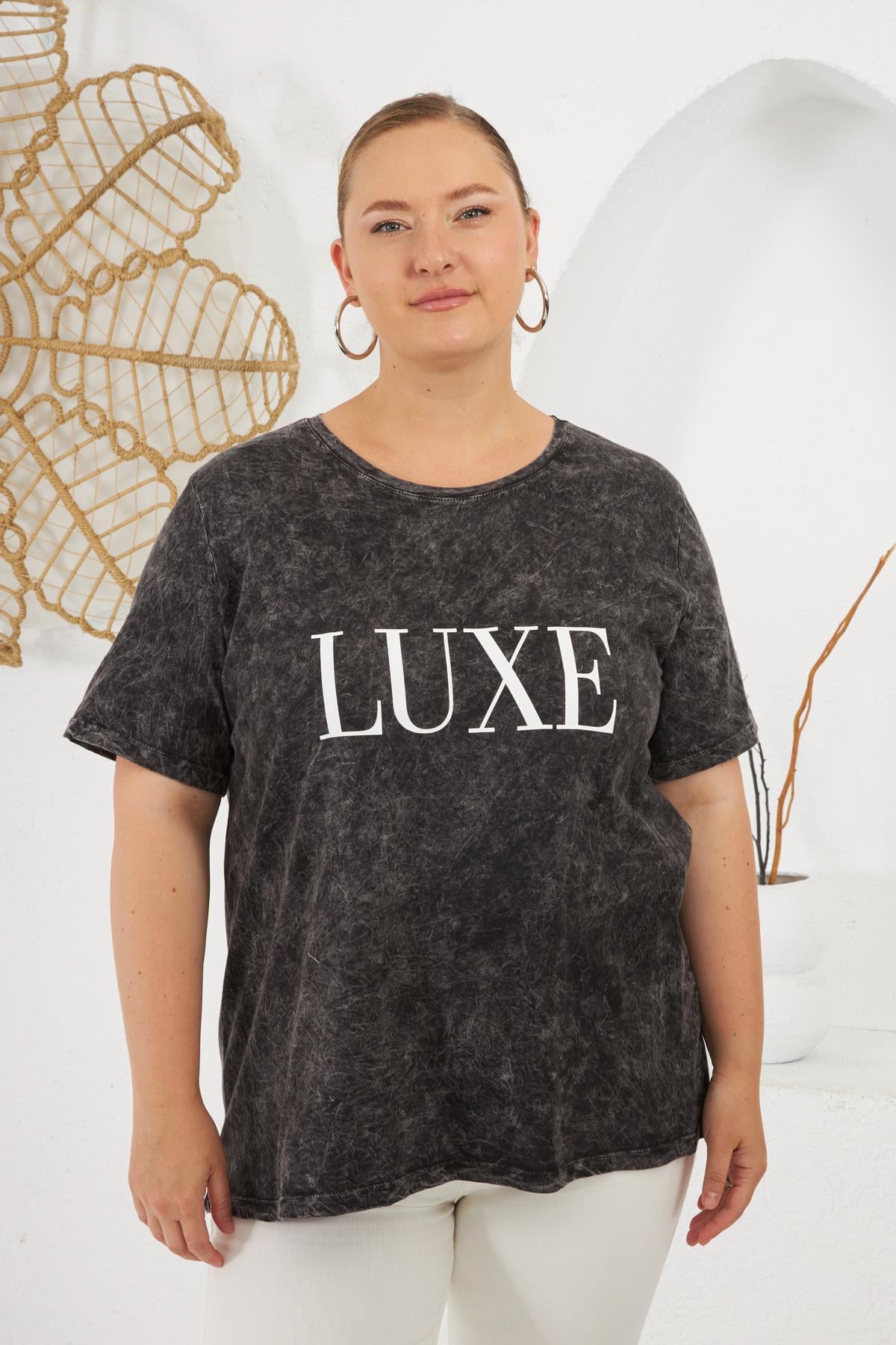 Büyük Beden Parça Boya Tişört Füme