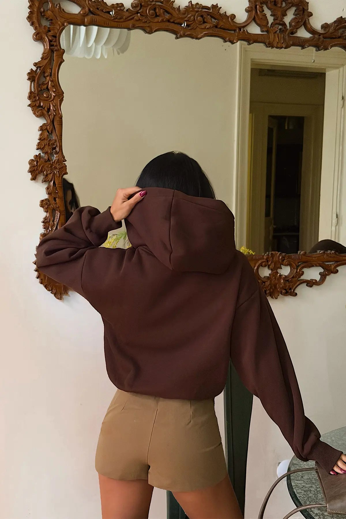 Kahverengi Basic Kapşonlu Sweat