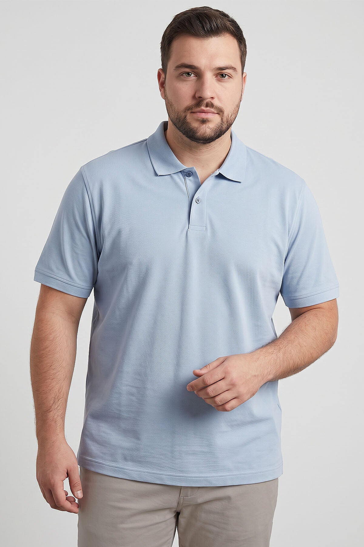 Buz Mavi Polo Yaka Büyük Beden Battal Erkek T-Shirt - 88511
