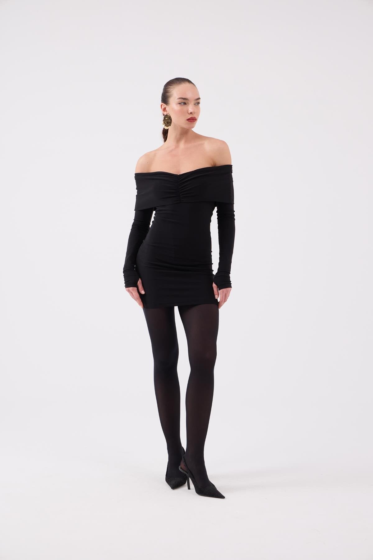 Madonna Yaka Astarlı Mini Dreamer Elbise Siyah Siyah L