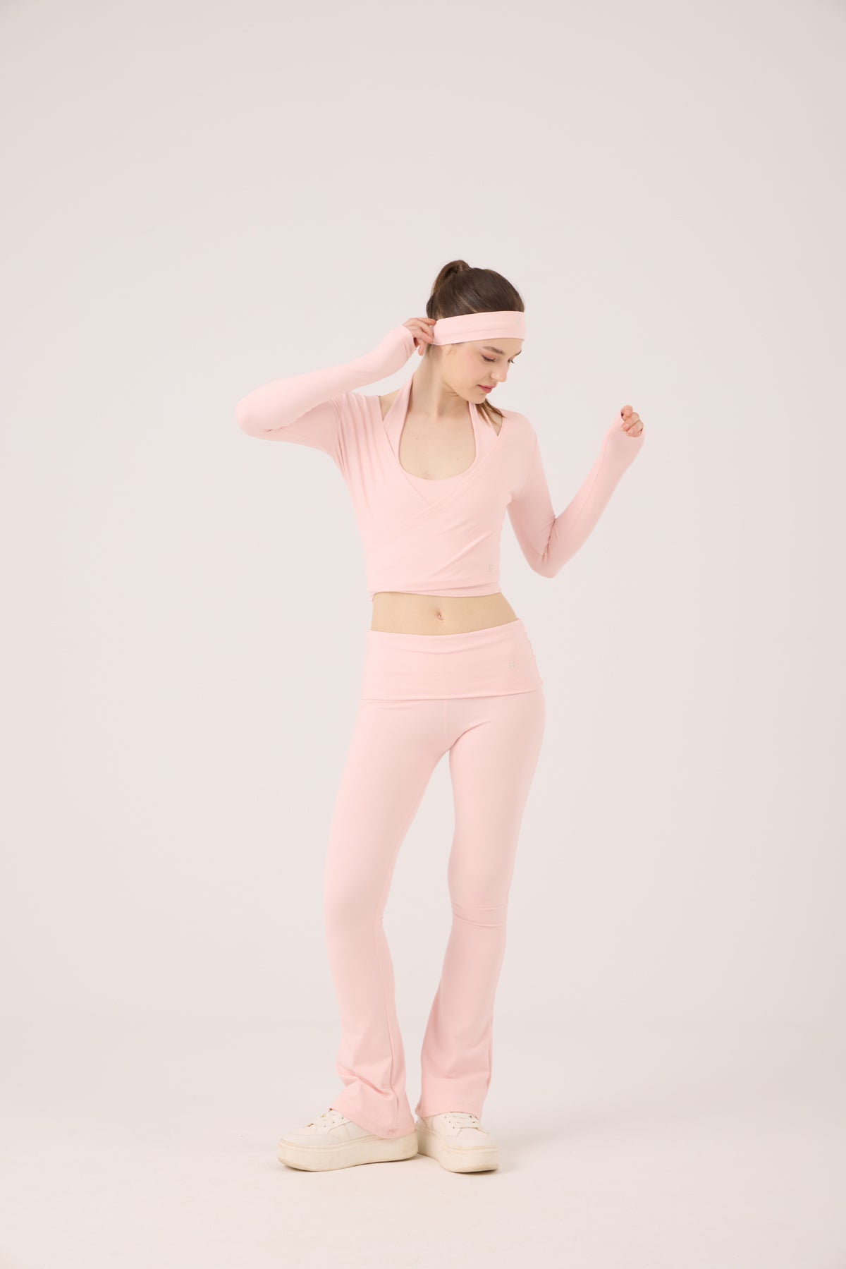 Beli Kıvrımlı Flare Ellen Tayt Pantolon Pembe