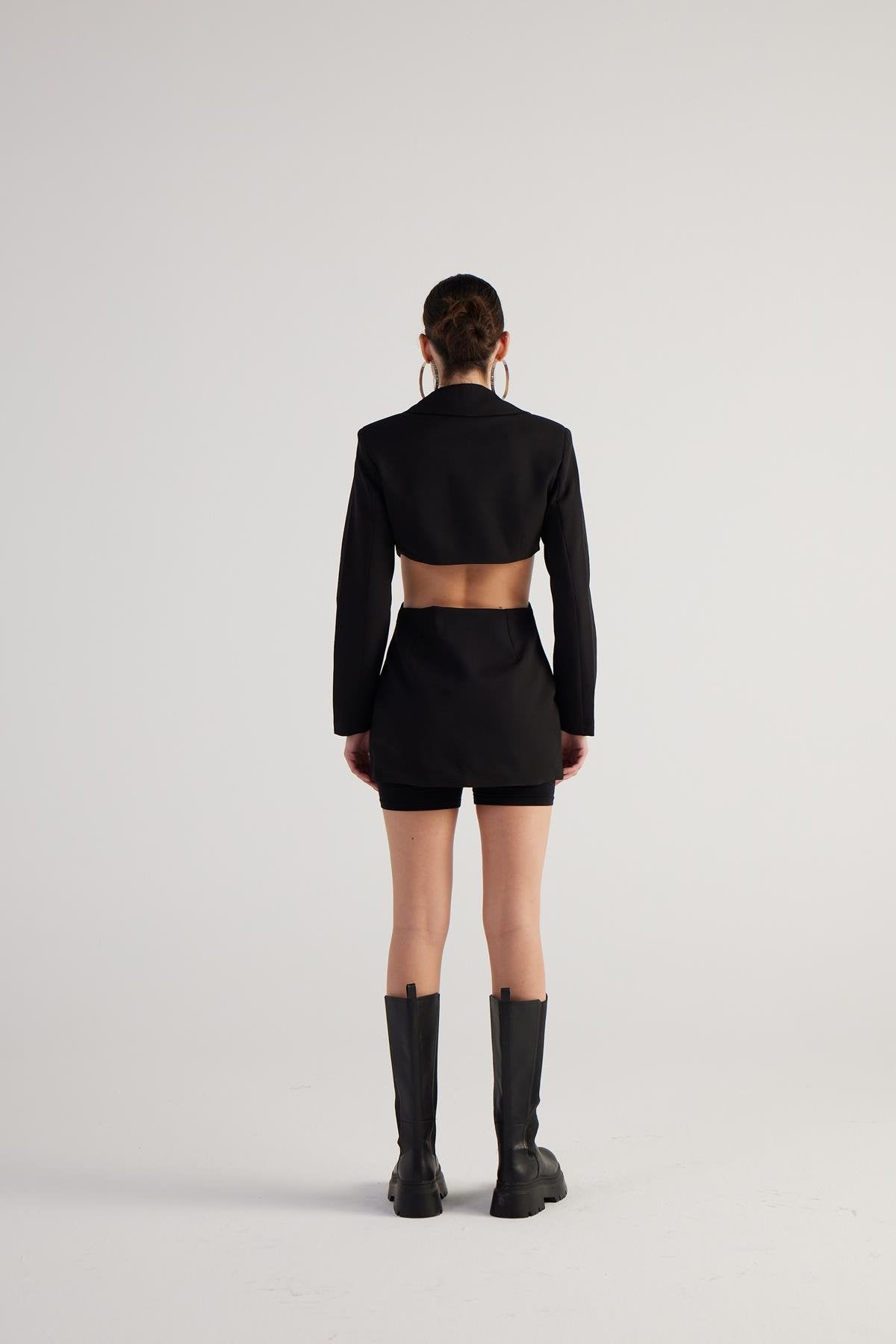 Bel Dekolteli Fermuarlı Voila Blazer Ceket Siyah