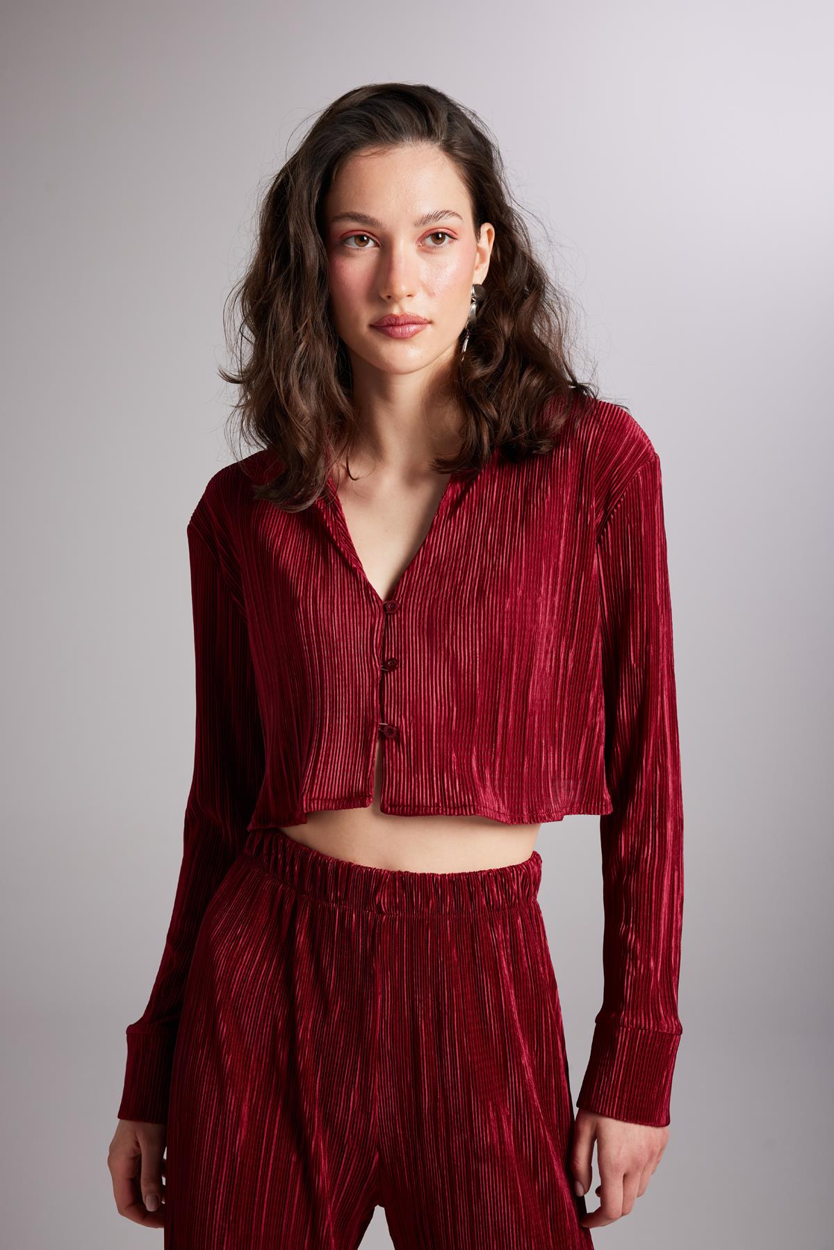 Comfy Crop Gömlek Bordo