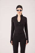 Finger Detail Zippered Fabiola Jacket Black