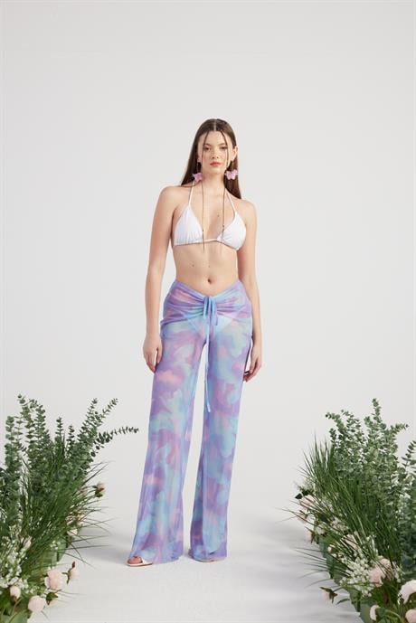 Shirred Pareo Pantolon Lila Lila L