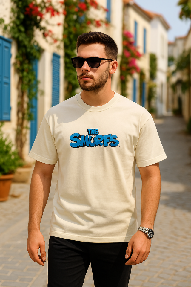 Front and Back Printed Oversize Crew Neck T-shirt - White