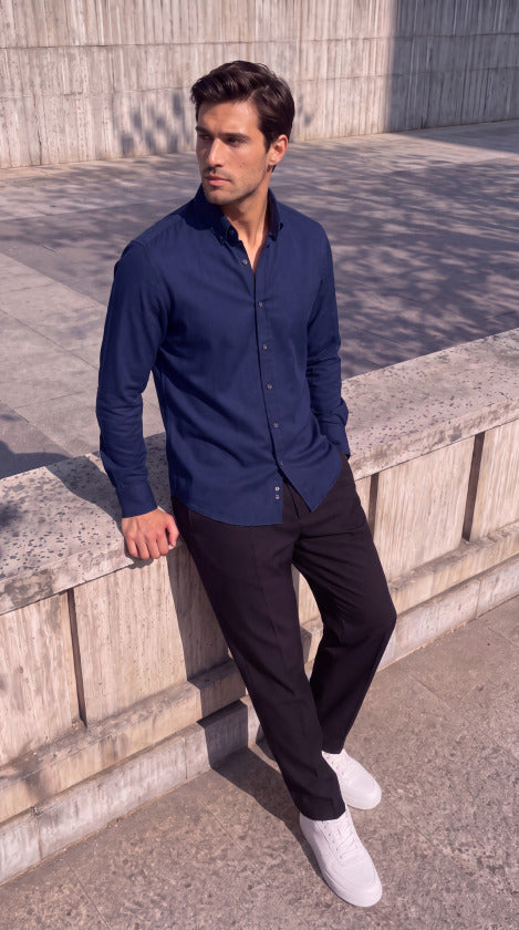 Erkek Standart Kesim Gabardin Kumaş Uzun Kollu Gömlek