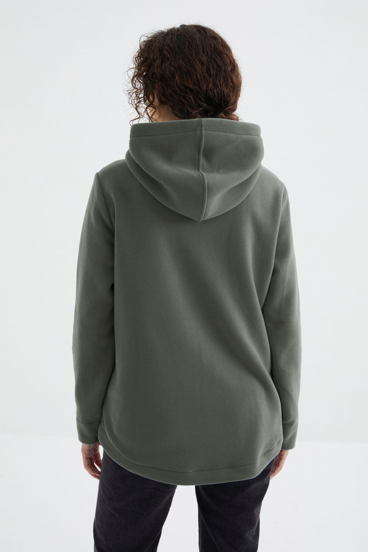 Çağla Kapüşonlu Fermuarlı Rahat Form Kadın Polar Sweatshirt - 97233