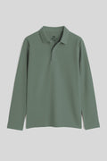 Mint Polo Collar Basic Long Sleeve Unisex Kids' T-Shirt - 11170
