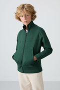 Pine Green Cotton Thick Lined Soft Textured Standard Fit Embroidered Boys' Sweatshirt - 11245